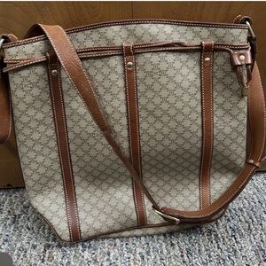 Authentic Celine Macadama Tan and Brown Crossbody Bag, Vintage 12W x 9.5H x 5.5D